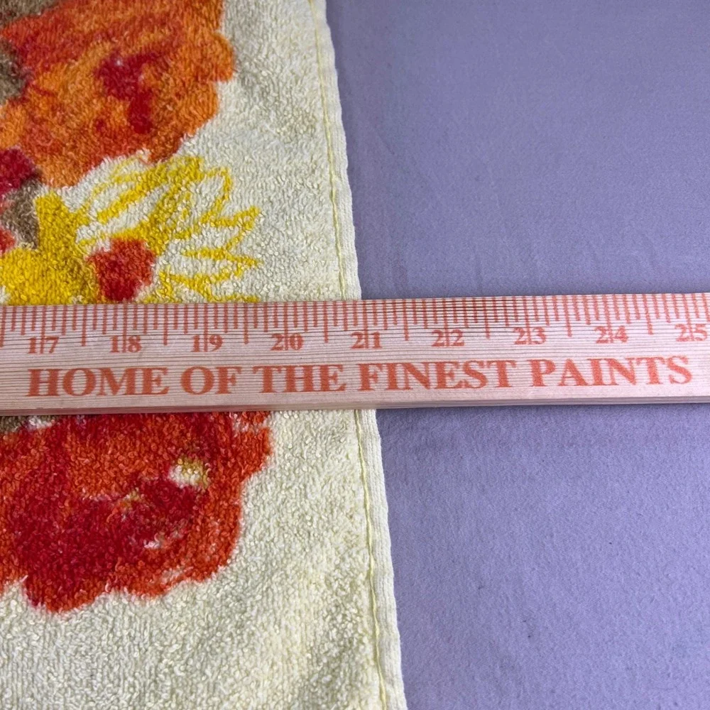 Vintage Cannon Floral bath Towel Orange Yellow  70s Boho Fringe Cotton Blend